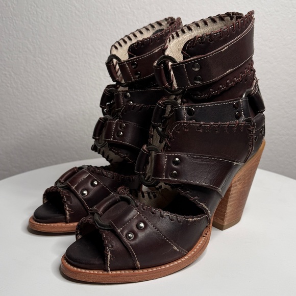 Freebird by Steven Shoes - Freebird by Steven Rapture Brown Leather Studded Ring Heeled Sandals Size 9